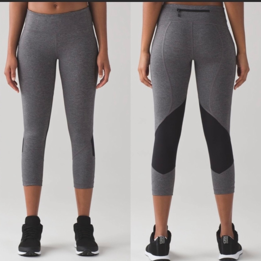 LULULEMON PACE RIVAL CROP 23”. HEATHERED GRAY/BLACK. PERFECT CONDITION. Sz6